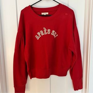 Madewell puff sleeve crewneck sweatshirt apres ski red and white size large NWT